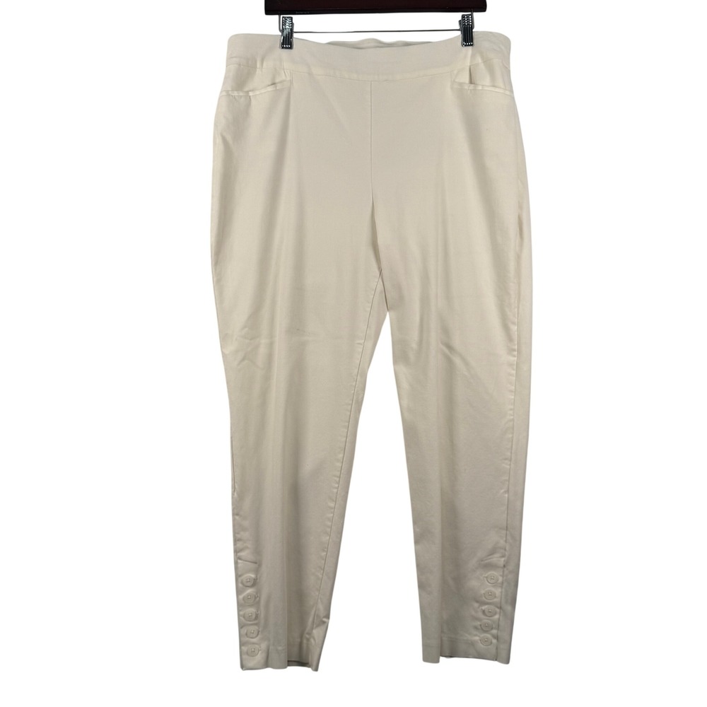 Chicos Womens 16R 3R Ankle Pants Cream‎ Button Hem Pull On Stretch Career 36x26